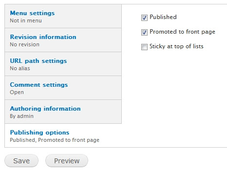 publishing options